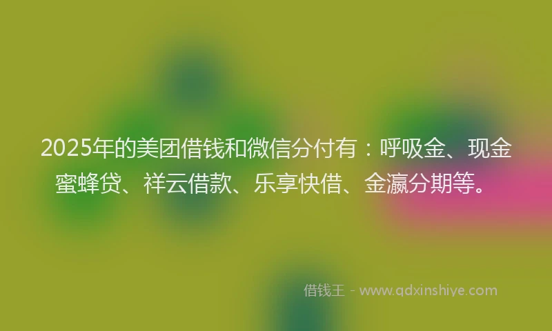 2025年的美团借钱和微信分付有：呼吸金、现金蜜蜂贷、祥云借款、乐享快借、金瀛分期等。