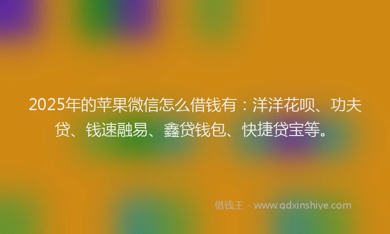 2025年的苹果微信怎么借钱有：洋洋花呗、功夫贷、钱速融易、鑫贷钱包、快捷贷宝等。