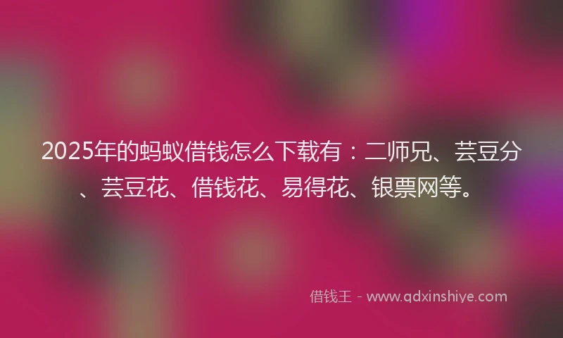 2025年的蚂蚁借钱怎么下载有：二师兄、芸豆分、芸豆花、借钱花、易得花、银票网等。