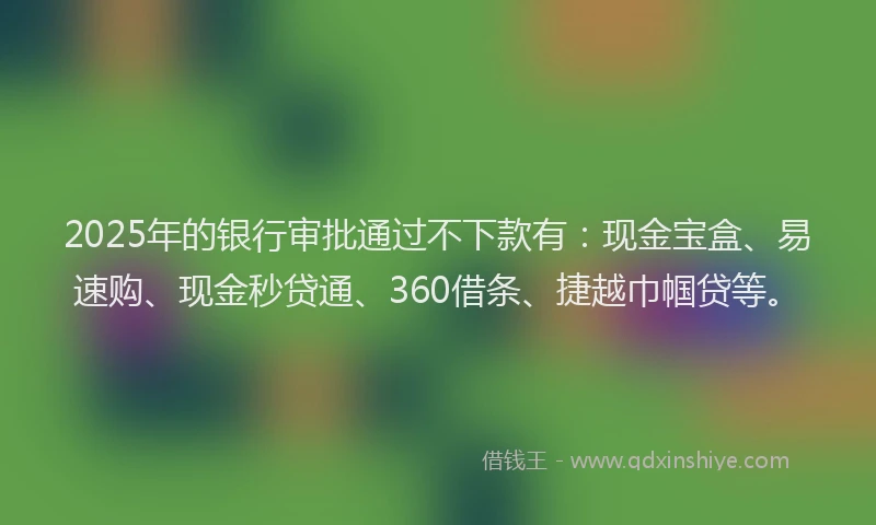 2025年的银行审批通过不下款有：现金宝盒、易速购、现金秒贷通、360借条、捷越巾帼贷等。