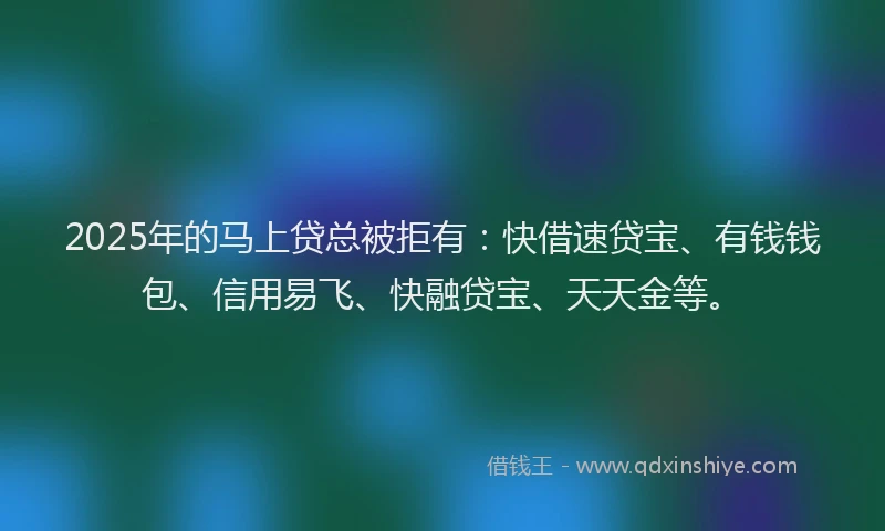 2025年的马上贷总被拒有：快借速贷宝、有钱钱包、信用易飞、快融贷宝、天天金等。