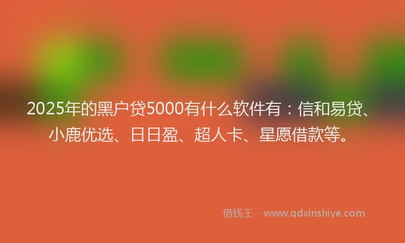 2025年的黑户贷5000有什么软件有：信和易贷、小鹿优选、日日盈、超人卡、星愿借款等。