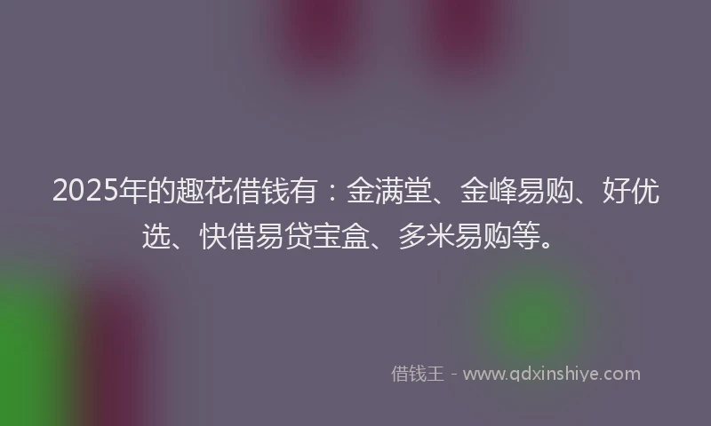 2025年的趣花借钱有：金满堂、金峰易购、好优选、快借易贷宝盒、多米易购等。