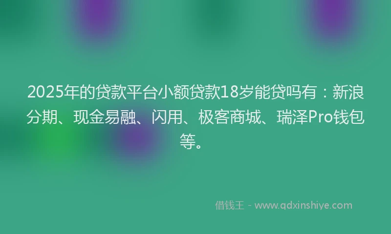 2025年的贷款平台小额贷款18岁能贷吗有：新浪分期、现金易融、闪用、极客商城、瑞泽Pro钱包等。