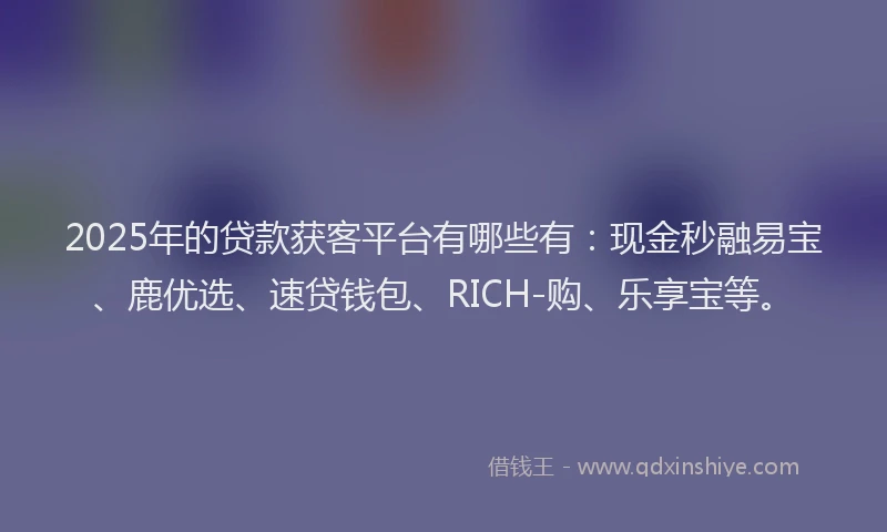 2025年的贷款获客平台有哪些有：现金秒融易宝、鹿优选、速贷钱包、RICH-购、乐享宝等。