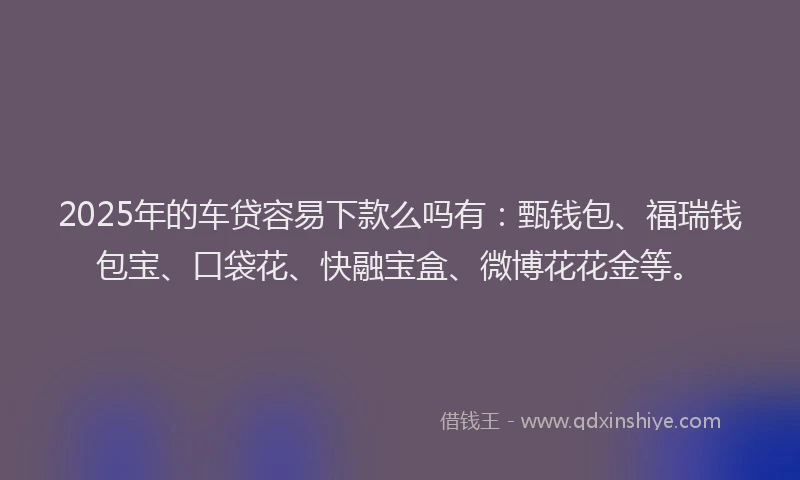 2025年的车贷容易下款么吗有：甄钱包、福瑞钱包宝、口袋花、快融宝盒、微博花花金等。