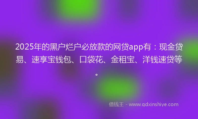 2025年的黑户烂户必放款的网贷app有：现金贷易、速享宝钱包、口袋花、金租宝、洋钱速贷等。