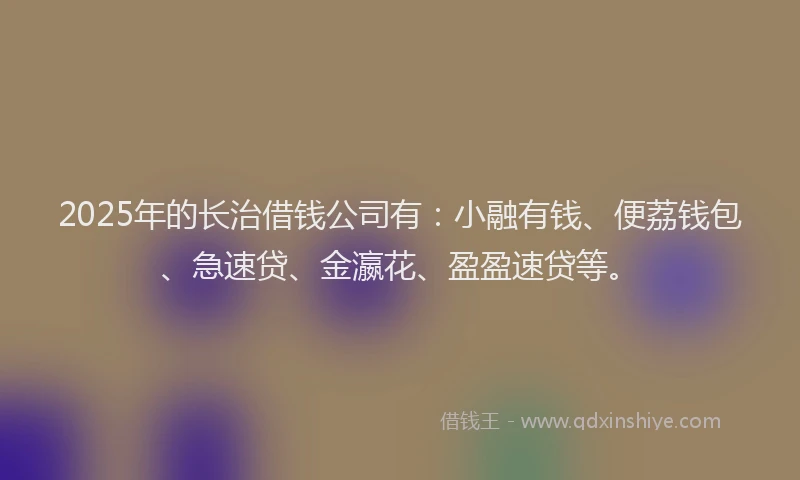 2025年的长治借钱公司有：小融有钱、便荔钱包、急速贷、金瀛花、盈盈速贷等。