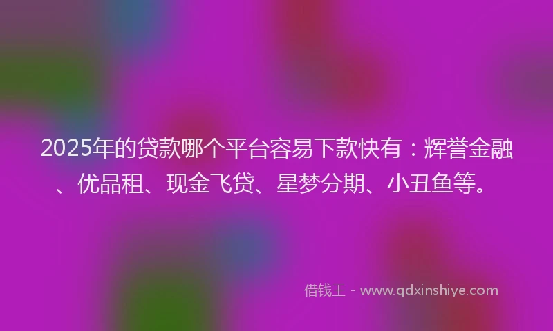 2025年的贷款哪个平台容易下款快有：辉誉金融、优品租、现金飞贷、星梦分期、小丑鱼等。