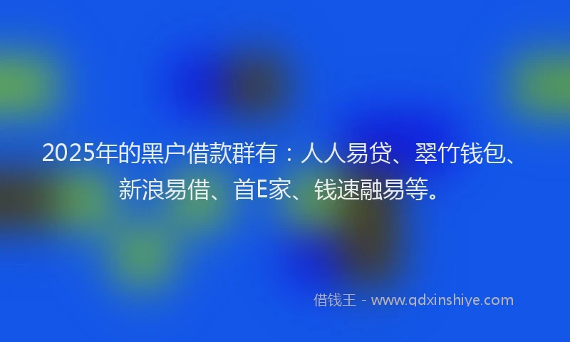 2025年的黑户借款群有：人人易贷、翠竹钱包、新浪易借、首E家、钱速融易等。