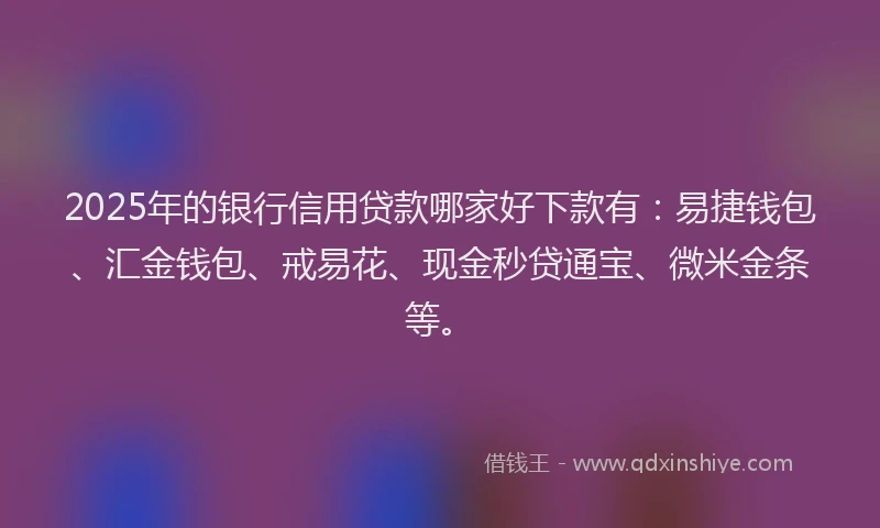 2025年的银行信用贷款哪家好下款有：易捷钱包、汇金钱包、戒易花、现金秒贷通宝、微米金条等。