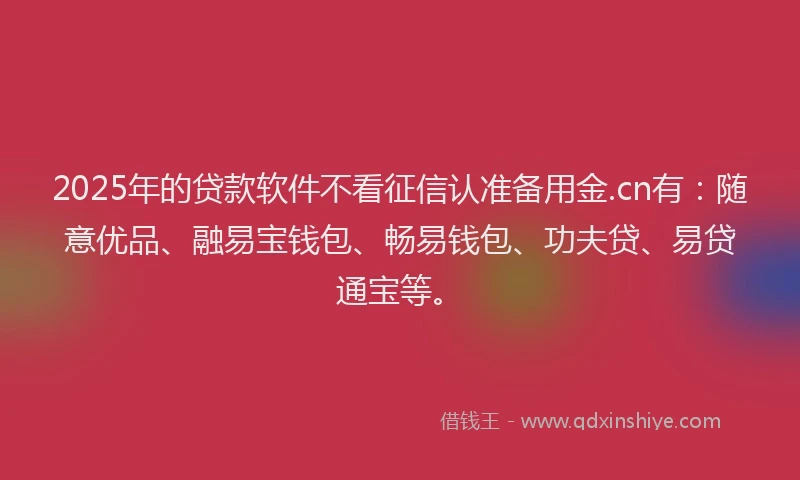 2025年的贷款软件不看征信认准备用金.cn有：随意优品、融易宝钱包、畅易钱包、功夫贷、易贷通宝等。