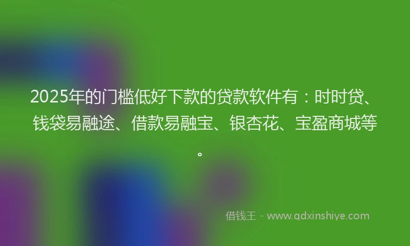 2025年的门槛低好下款的贷款软件有：时时贷、钱袋易融途、借款易融宝、银杏花、宝盈商城等。