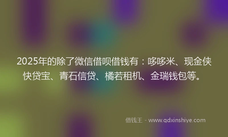 2025年的除了微信借呗借钱有：哆哆米、现金侠快贷宝、青石信贷、橘若租机、金瑞钱包等。