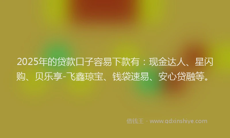 2025年的贷款口子容易下款有：现金达人、星闪购、贝乐享-飞鑫琼宝、钱袋速易、安心贷融等。