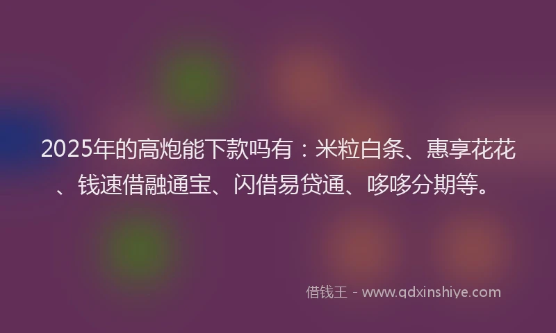 2025年的高炮能下款吗有：米粒白条、惠享花花、钱速借融通宝、闪借易贷通、哆哆分期等。