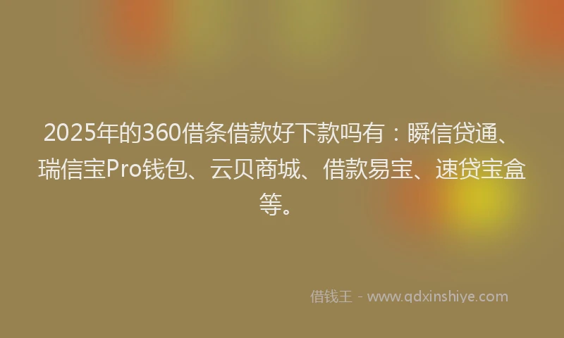 2025年的360借条借款好下款吗有：瞬信贷通、瑞信宝Pro钱包、云贝商城、借款易宝、速贷宝盒等。