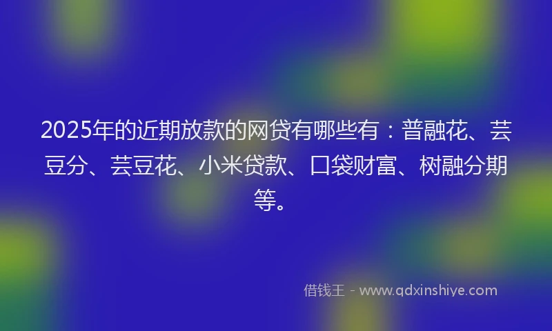 2025年的近期放款的网贷有哪些有：普融花、芸豆分、芸豆花、小米贷款、口袋财富、树融分期等。