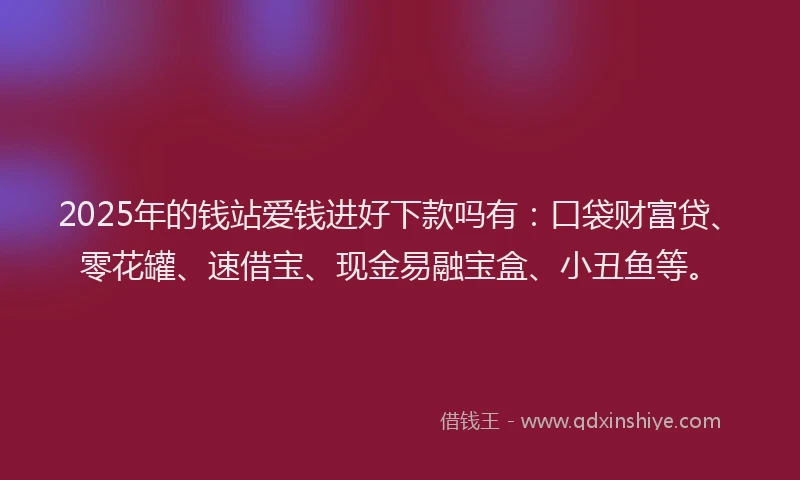 2025年的钱站爱钱进好下款吗有：口袋财富贷、零花罐、速借宝、现金易融宝盒、小丑鱼等。