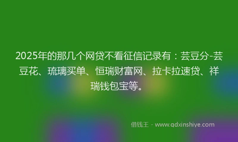 2025年的那几个网贷不看征信记录有：芸豆分-芸豆花、琉璃买单、恒瑞财富网、拉卡拉速贷、祥瑞钱包宝等。