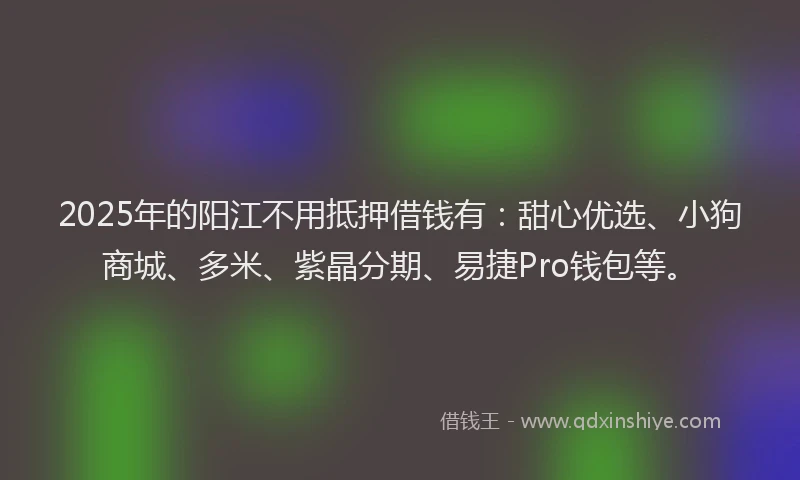 2025年的阳江不用抵押借钱有：甜心优选、小狗商城、多米、紫晶分期、易捷Pro钱包等。