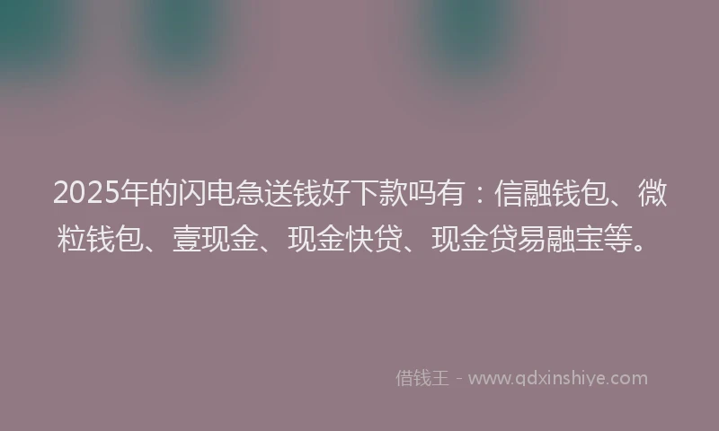 2025年的闪电急送钱好下款吗有：信融钱包、微粒钱包、壹现金、现金快贷、现金贷易融宝等。