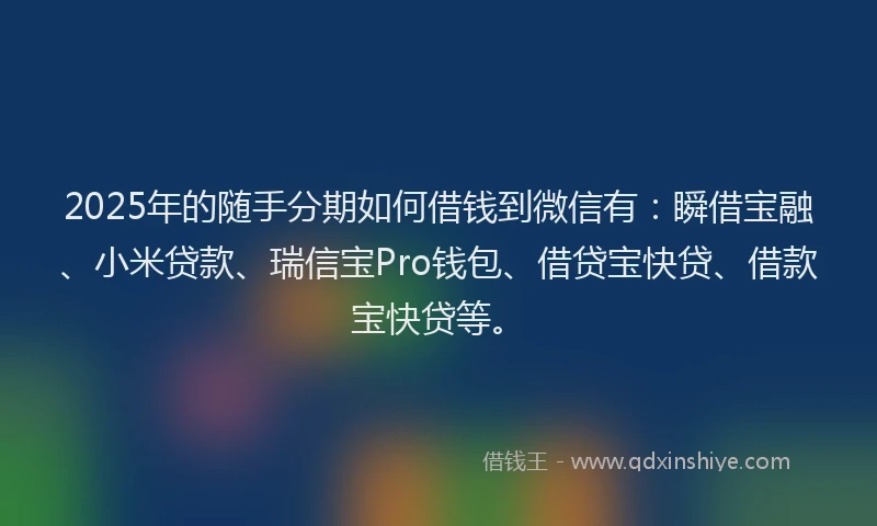 2025年的随手分期如何借钱到微信有：瞬借宝融、小米贷款、瑞信宝Pro钱包、借贷宝快贷、借款宝快贷等。