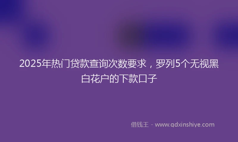 2025年热门贷款查询次数要求，罗列5个无视黑白花户的下款口子
