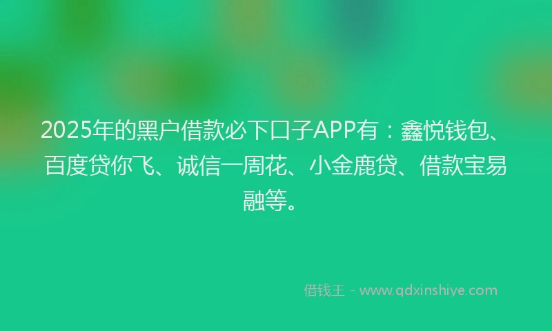 2025年的黑户借款必下口子APP有：鑫悦钱包、百度贷你飞、诚信一周花、小金鹿贷、借款宝易融等。