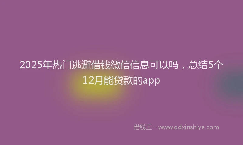2025年热门逃避借钱微信信息可以吗，总结5个12月能贷款的app