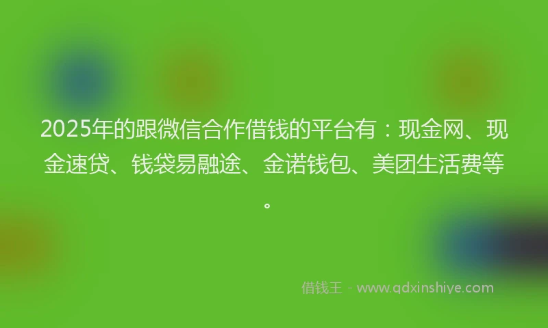 2025年的跟微信合作借钱的平台有：现金网、现金速贷、钱袋易融途、金诺钱包、美团生活费等。