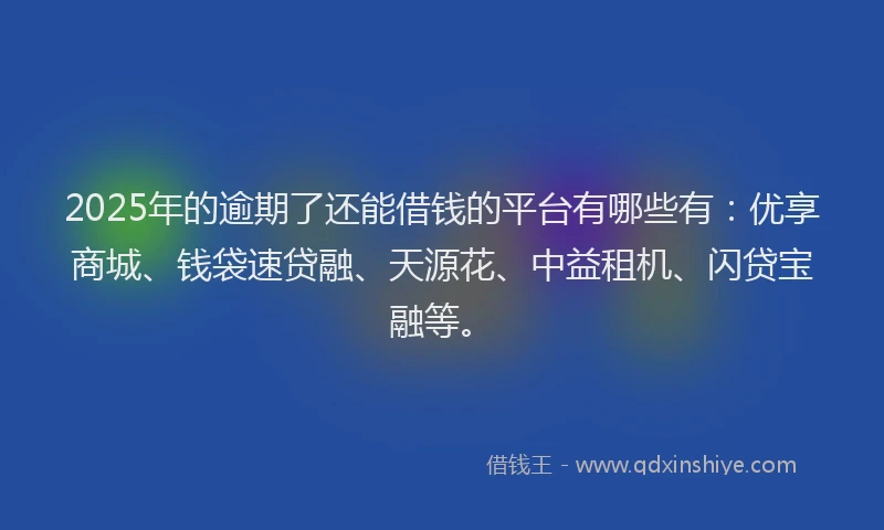 2025年的逾期了还能借钱的平台有哪些有：优享商城、钱袋速贷融、天源花、中益租机、闪贷宝融等。