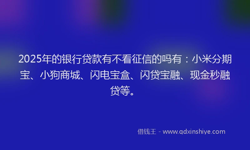 2025年的银行贷款有不看征信的吗有：小米分期宝、小狗商城、闪电宝盒、闪贷宝融、现金秒融贷等。