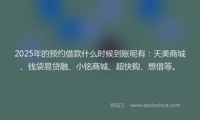 2025年的预约借款什么时候到账呢有：天美商城、钱袋易贷融、小铭商城、超快购、想借等。