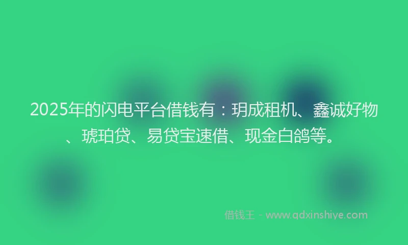 2025年的闪电平台借钱有：玥成租机、鑫诚好物、琥珀贷、易贷宝速借、现金白鸽等。
