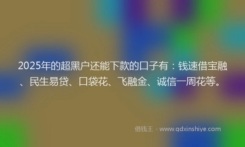 2025年的超黑户还能下款的口子有：钱速借宝融、民生易贷、口袋花、飞融金、诚信一周花等。