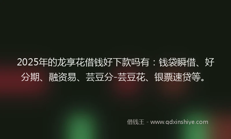 2025年的龙享花借钱好下款吗有：钱袋瞬借、好分期、融资易、芸豆分-芸豆花、银票速贷等。