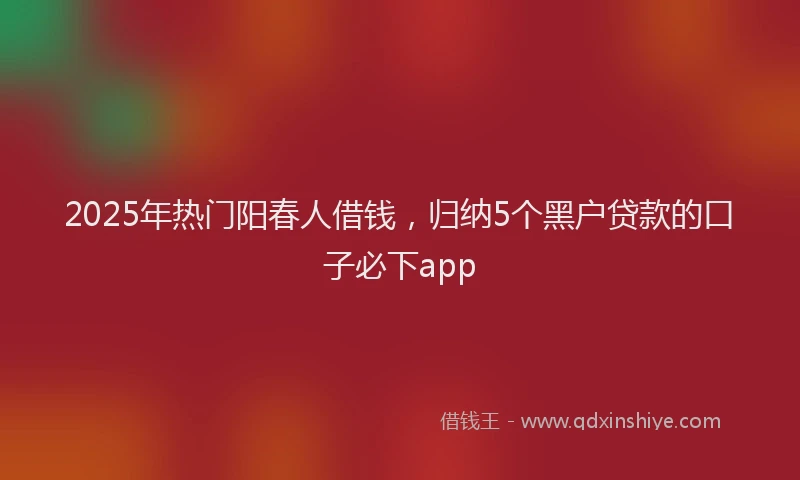 2025年热门阳春人借钱，归纳5个黑户贷款的口子必下app
