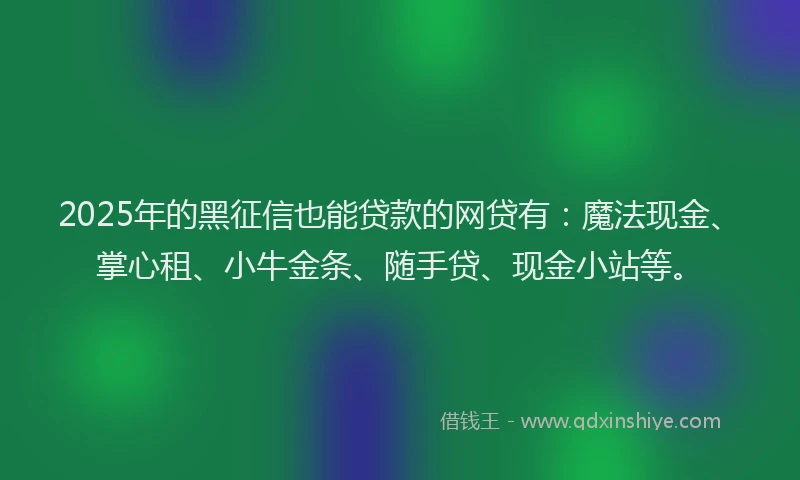 2025年的黑征信也能贷款的网贷有：魔法现金、掌心租、小牛金条、随手贷、现金小站等。