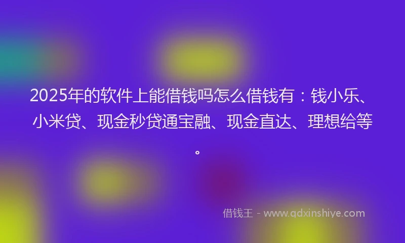 2025年的软件上能借钱吗怎么借钱有：钱小乐、小米贷、现金秒贷通宝融、现金直达、理想给等。