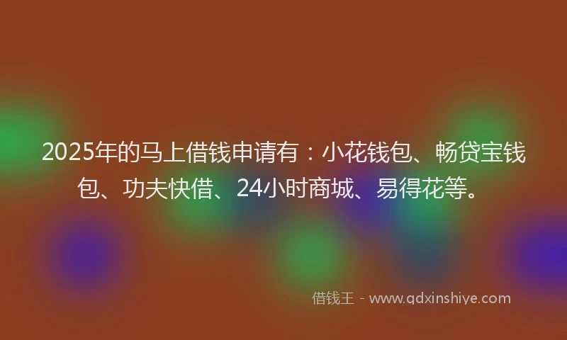 2025年的马上借钱申请有：小花钱包、畅贷宝钱包、功夫快借、24小时商城、易得花等。