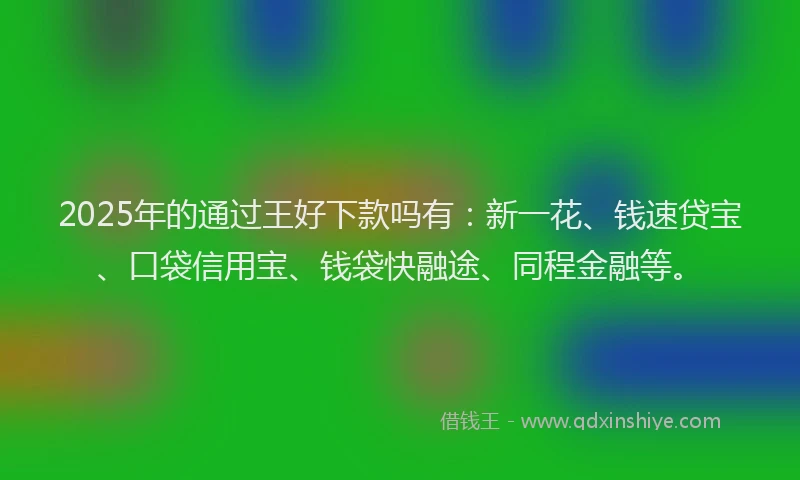 2025年的通过王好下款吗有：新一花、钱速贷宝、口袋信用宝、钱袋快融途、同程金融等。