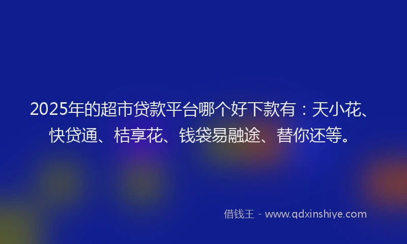 2025年的超市贷款平台哪个好下款有：天小花、快贷通、桔享花、钱袋易融途、替你还等。