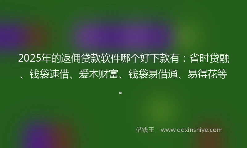 2025年的返佣贷款软件哪个好下款有：省时贷融、钱袋速借、爱木财富、钱袋易借通、易得花等。
