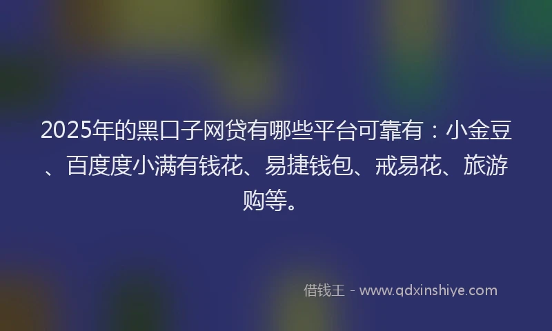 2025年的黑口子网贷有哪些平台可靠有：小金豆、百度度小满有钱花、易捷钱包、戒易花、旅游购等。