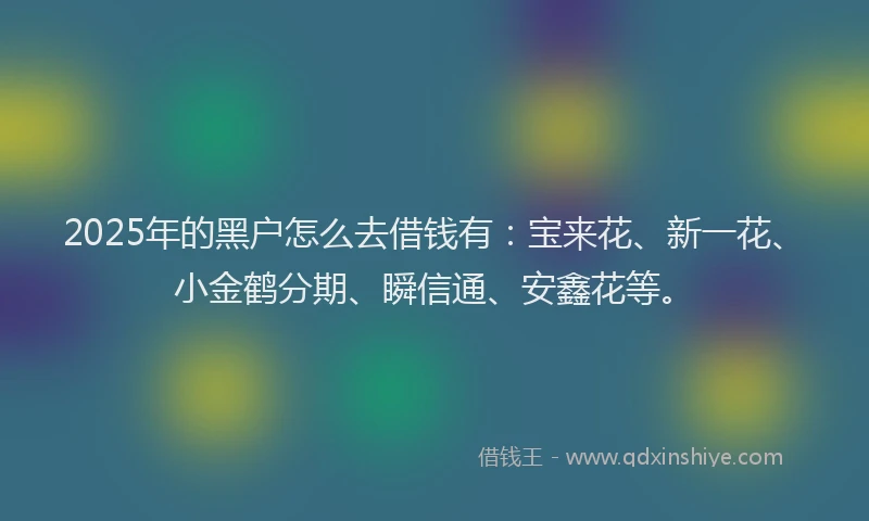 2025年的黑户怎么去借钱有：宝来花、新一花、小金鹤分期、瞬信通、安鑫花等。
