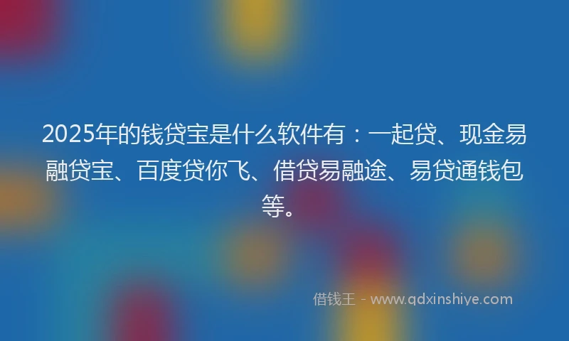 2025年的钱贷宝是什么软件有：一起贷、现金易融贷宝、百度贷你飞、借贷易融途、易贷通钱包等。