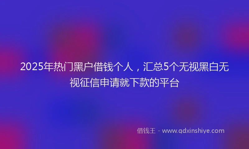 2025年热门黑户借钱个人，汇总5个无视黑白无视征信申请就下款的平台