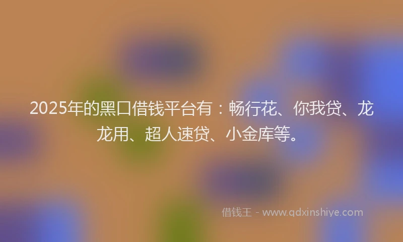 2025年的黑口借钱平台有：畅行花、你我贷、龙龙用、超人速贷、小金库等。