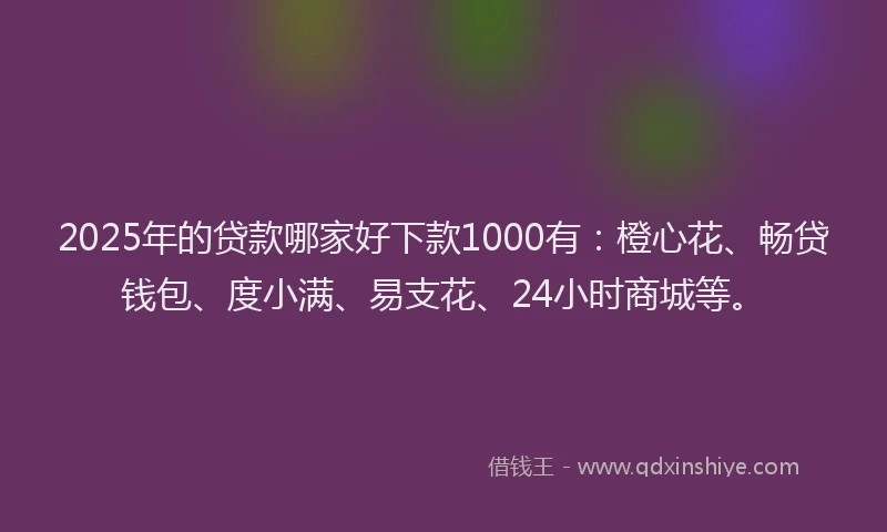 2025年的贷款哪家好下款1000有：橙心花、畅贷钱包、度小满、易支花、24小时商城等。